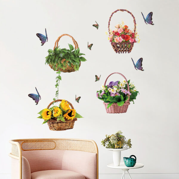 1 set(4 pieces)Beautiful Busket Flower Butterfly 3D Wall Sticker(Code 8B) - Image 2