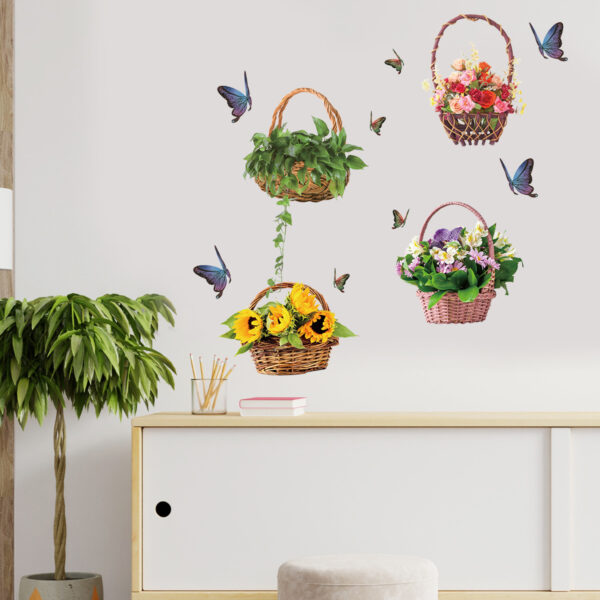 1 set(4 pieces)Beautiful Busket Flower Butterfly 3D Wall Sticker(Code 8B) - Image 3