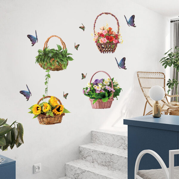 1 set(4 pieces)Beautiful Busket Flower Butterfly 3D Wall Sticker(Code 8B)