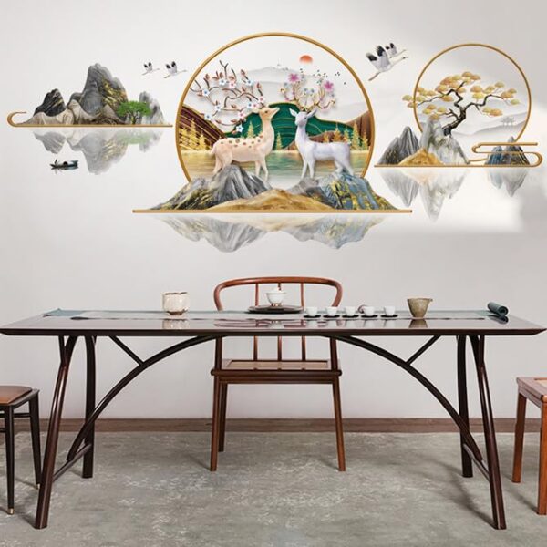 Plum Deer & Chinese Style Landscape Wall Sticker(Code 7A) - Image 2