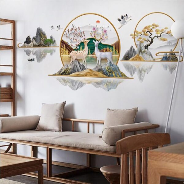 Plum Deer & Chinese Style Landscape Wall Sticker(Code 7A) - Image 3