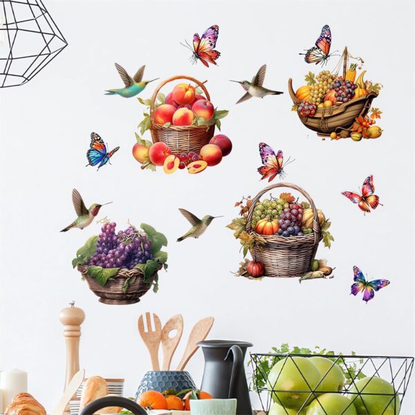 1 set(4 pieces)Colorful Fruits Basket Butterfly Hummingbirds Wall Stickers(Code 8A) - Image 4