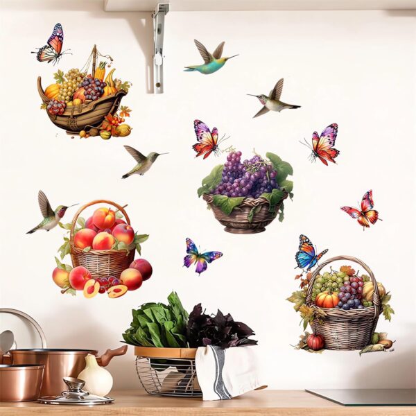 1 set(4 pieces)Colorful Fruits Basket Butterfly Hummingbirds Wall Stickers(Code 8A) - Image 3