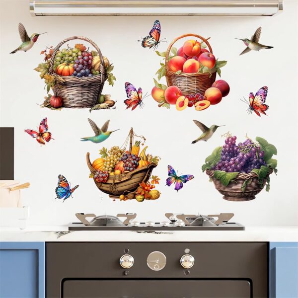 1 set(4 pieces)Colorful Fruits Basket Butterfly Hummingbirds Wall Stickers(Code 8A) - Image 2