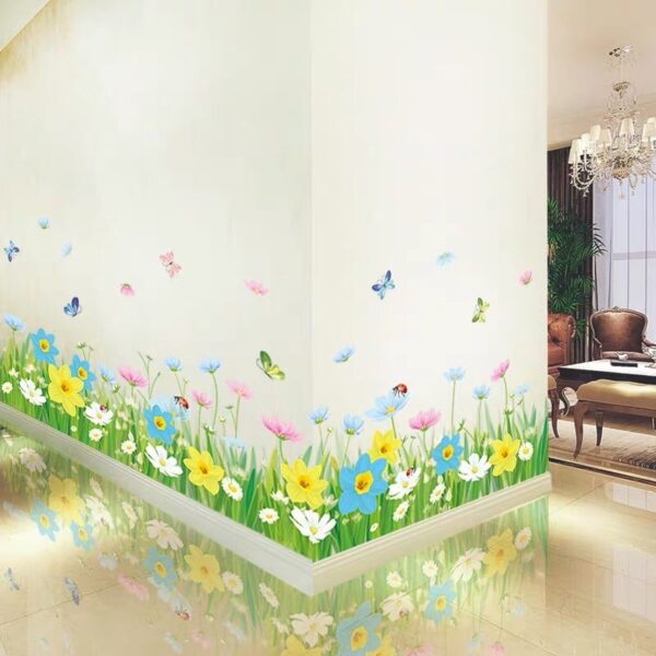 2 set(4 pieces) Grass Flowers and Butterfly Design 3D wall Stickers