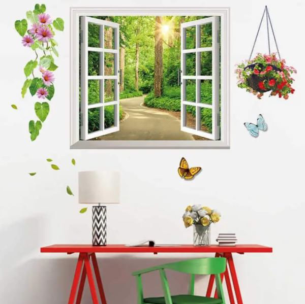 3D Sunshine Forest  Window Wall Sticker Home Decoration(Code 6A)