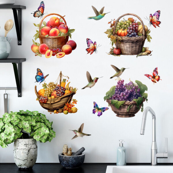 1 set(4 pieces)Colorful Fruits Basket Butterfly Hummingbirds Wall Stickers(Code 8A)