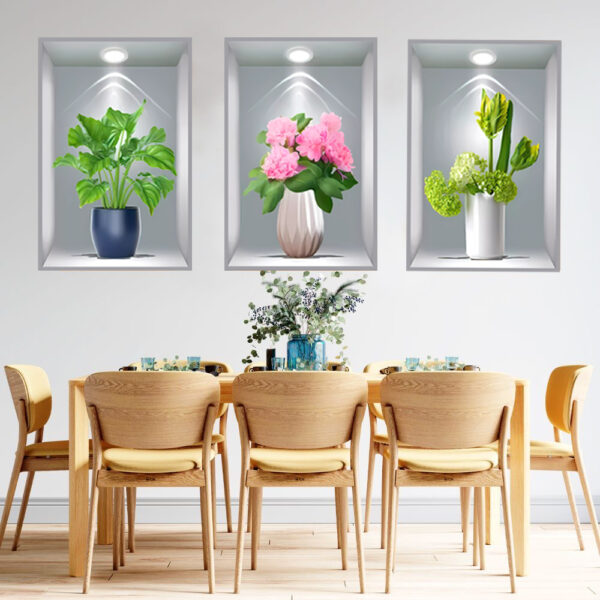 ৩ পিচের সেট Potted Plant Flower 3D Wall Stickers Home Decor (Code 1C) - Image 2