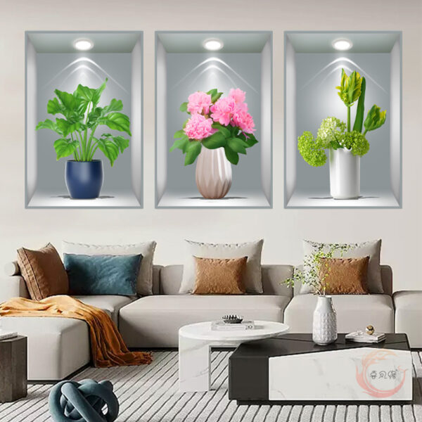 ৩ পিচের সেট Potted Plant Flower 3D Wall Stickers Home Decor (Code 1C)