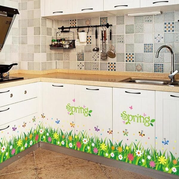 2 set(4 pieces)Removable Grass Flowers and Butterfly Vinyl 3D Wall Stickers