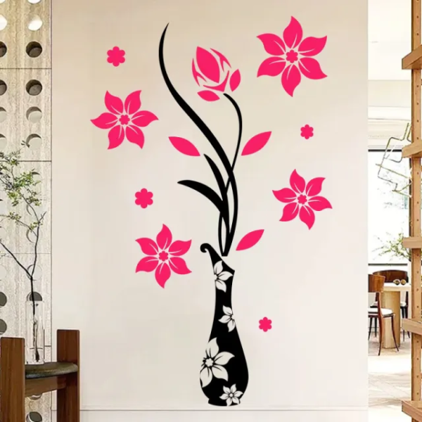 Vase Flower Acrylic 3D Wall Stickers Home Decoration