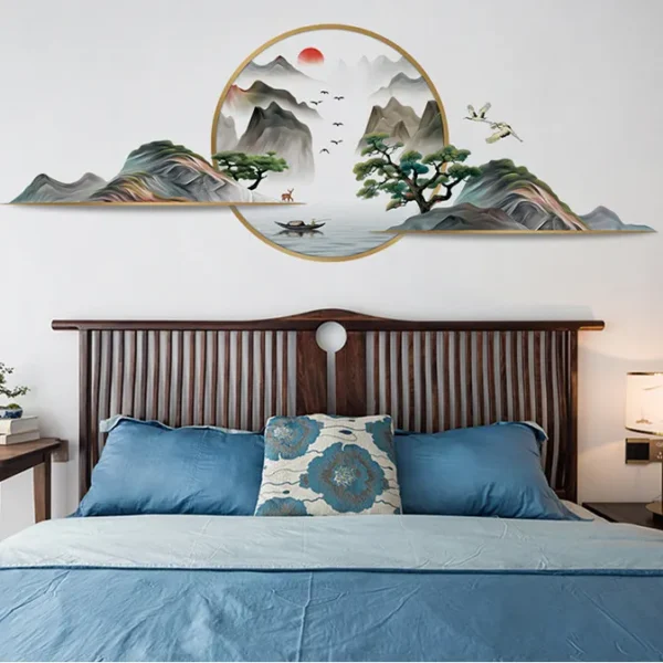 Self adhesive chinese style mountain moon 3d stickers for wall decoration - Image 2