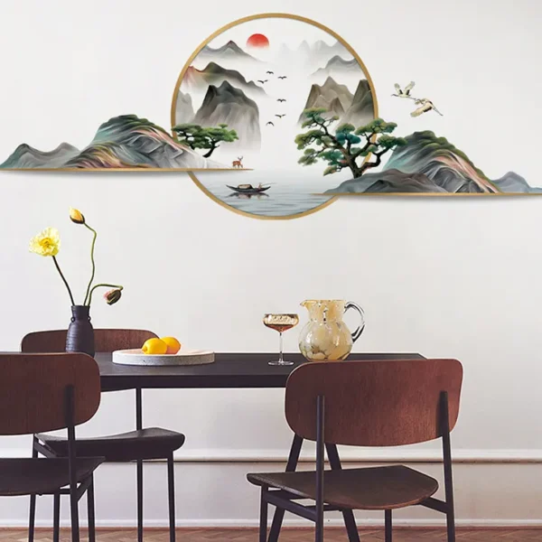 Self adhesive chinese style mountain moon 3d stickers for wall decoration - Image 3