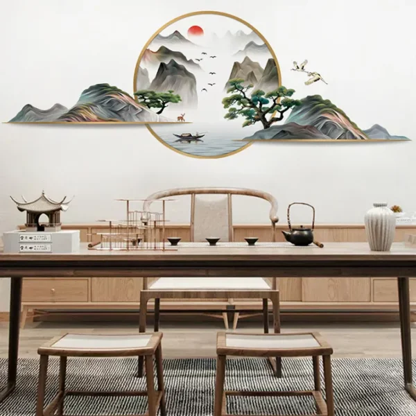 Self adhesive chinese style mountain moon 3d stickers for wall decoration - Image 4