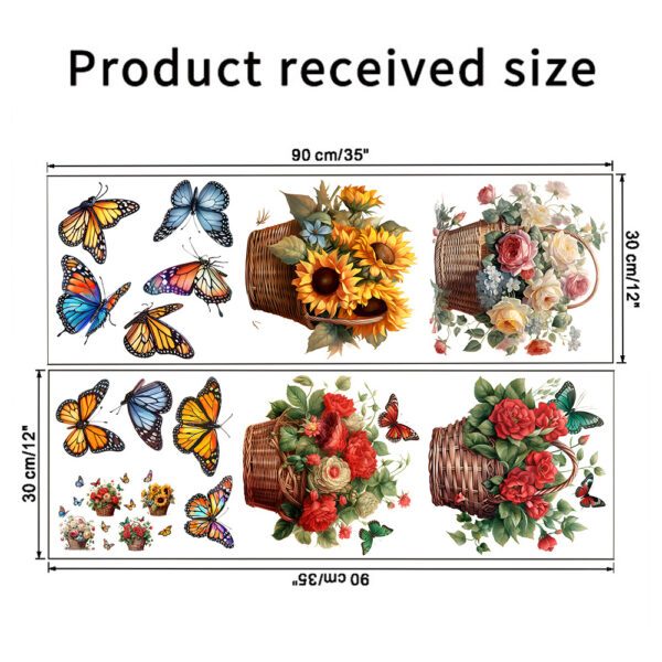 1 set(4 pieces) Colorful Flower Butterfly & Basket 3D Removable Wall stickers(Code 12A) - Image 6