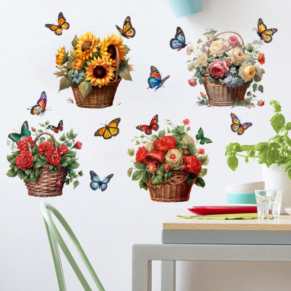 1 set(4 pieces) Colorful Flower Butterfly & Basket 3D Removable Wall stickers(Code 12A) - Image 5