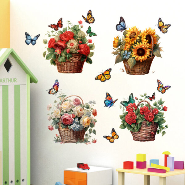 1 set(4 pieces) Colorful Flower Butterfly & Basket 3D Removable Wall stickers(Code 12A)