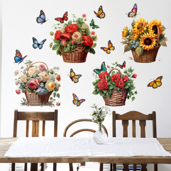 1 set(4 pieces) Colorful Flower Butterfly & Basket 3D Removable Wall stickers(Code 12A) - Image 2