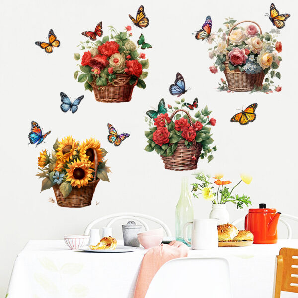 1 set(4 pieces) Colorful Flower Butterfly & Basket 3D Removable Wall stickers(Code 12A) - Image 3