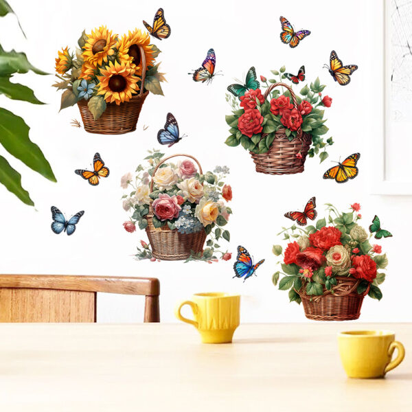 1 set(4 pieces) Colorful Flower Butterfly & Basket 3D Removable Wall stickers(Code 12A) - Image 4